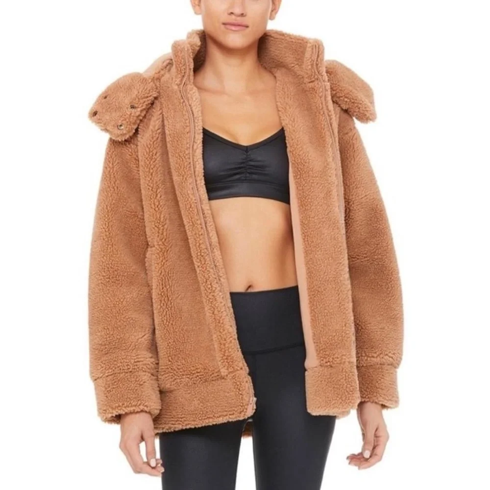 ALO Yoga Norte Sherpa Faux Fur Coat Henna Brown Chocolate Sz L